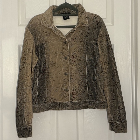 Territories Faded Faux Denim Jean Jacket with Paisley Pattern • Size M - Picture 1 of 3